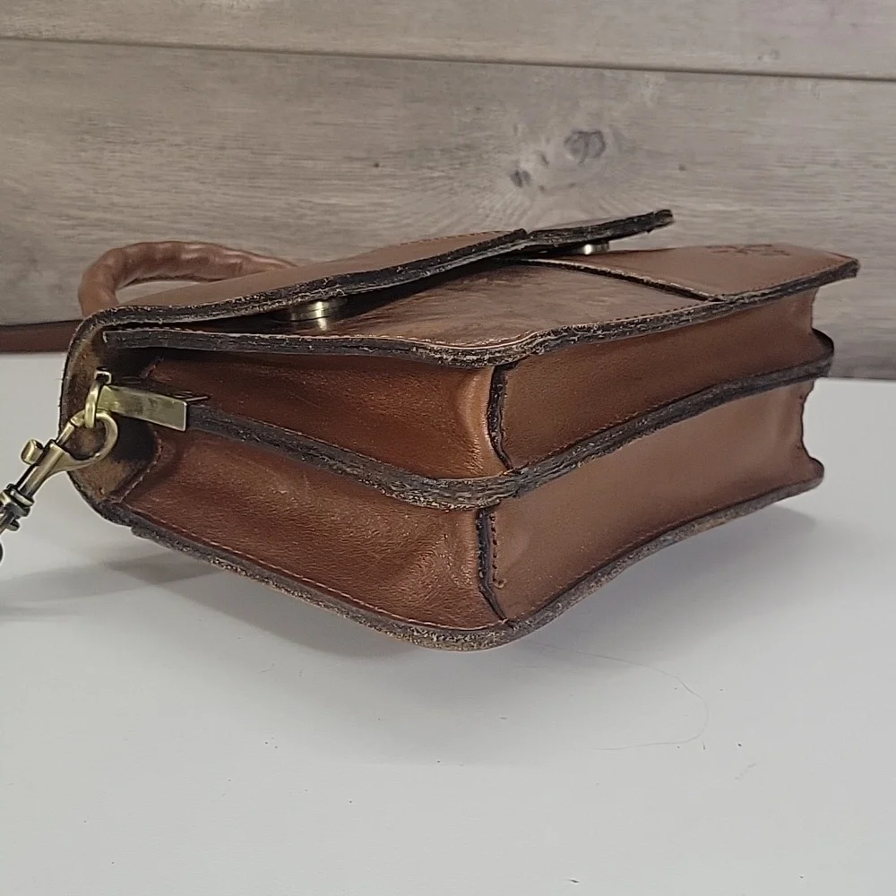 Patricia Nash Brown Patchwork Leather Top-Handle Crossbody Bag